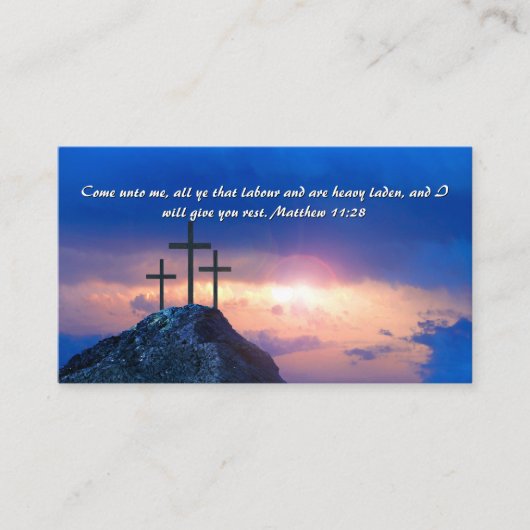 Matthew 11:28 Three Crosses Sunset QR-Code Visitenkarte (Vorderseite)