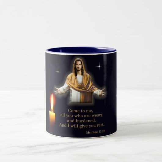 Matthew 11:28 zweifarbige tasse (Mittel)