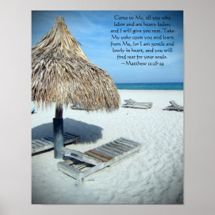Matthew 11 Beach Landschaftliche Christliche Bibel Poster