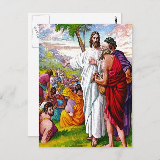 Matthew 14:13-21 Jesus Füttre 5000 Männer nach Kar Postkarte (Vorne/Hinten)