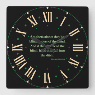 Matthew 15:14 KJV Bible Verse II Roman Numeral Quadratische Wanduhr