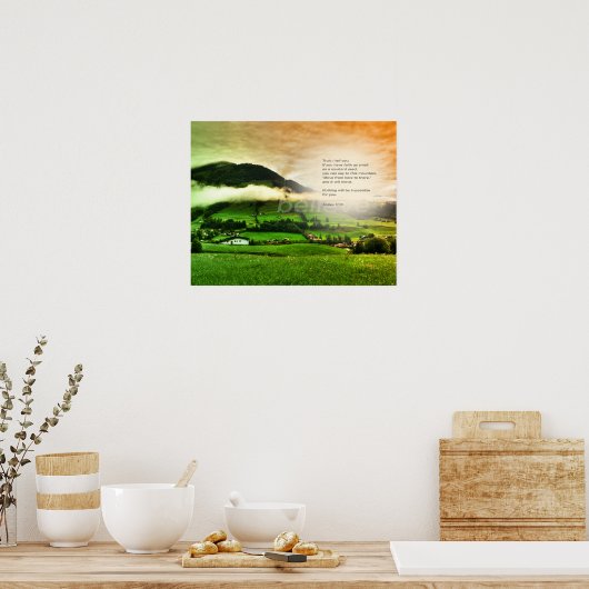 Matthew 17:20 Bergsteigen Bibel Vers Sonnenunterga Poster (Küche)