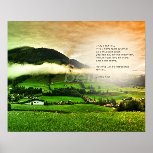Matthew 17:20 Bergsteigen Bibel Vers Sonnenunterga Poster (Vorne)