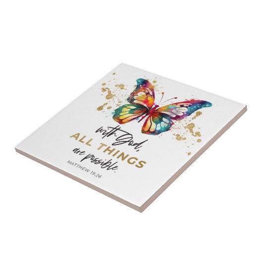 Matthew 19:26 Alle Dinge sind möglich Schmetterlin Fliese (Seite)