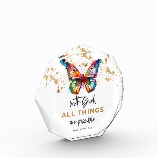 Matthew 19:26 Alle Dinge sind möglich Schmetterlin Fotoblock (Links)