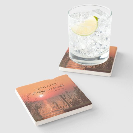 Matthew 19:26 Mit Gott ist alles möglich Steinuntersetzer (Seitenansicht)