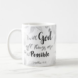 Matthew 19:26 Moderne Schwarz-weiße Aquarellblume Kaffeetasse