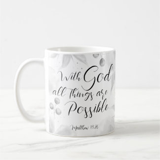 Matthew 19:26 Moderne Schwarz-weiße Aquarellblume Kaffeetasse