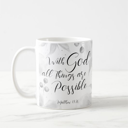 Matthew 19:26 Moderne Schwarz-weiße Aquarellblume Kaffeetasse (Links)