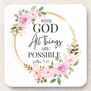 Matthew 19:26 Möglich mit Gott Pink Floral Getränkeuntersetzer