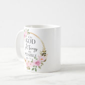 Matthew 19:26 Möglich mit Gott Pink Floral Kaffeetasse (Vorderseite Links)