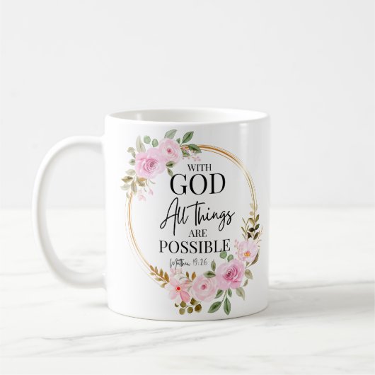 Matthew 19:26 Möglich mit Gott Pink Floral Kaffeetasse (Links)