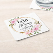 Matthew 19:26 Möglich mit Gott Pink Floral Rechteckiger Pappuntersetzer (angewinkelt)