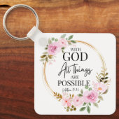 Matthew 19:26 Möglich mit Gott Pink Floral Schlüsselanhänger (Vorderseite)