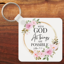 Matthew 19:26 Möglich mit Gott Pink Floral Schlüsselanhänger