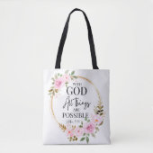 Matthew 19:26 Möglich mit Gott Pink Floral Tasche (Vorderseite)