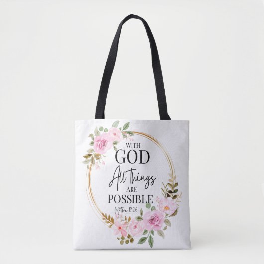 Matthew 19:26 Möglich mit Gott Pink Floral Tasche (Vorderseite)