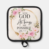 Matthew 19:26 Möglich mit Gott Pink Floral Topflappen (Vorderseite)