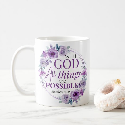 Matthew 19:26 Possible with God Purple Floral Kaffeetasse (Mit Donut)