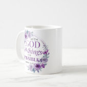 Matthew 19:26 Possible with God Purple Floral Kaffeetasse (Vorderseite Links)