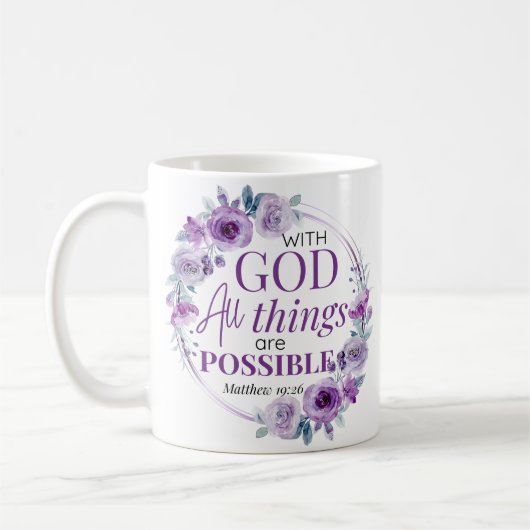 Matthew 19:26 Possible with God Purple Floral Kaffeetasse (Links)
