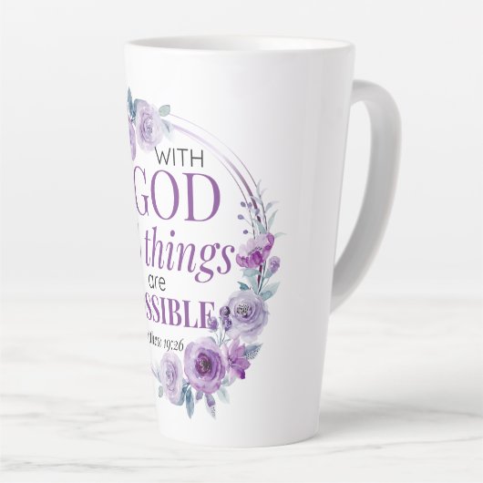 Matthew 19:26 Possible with God Purple Floral Milchtasse (Rechte Ecke)