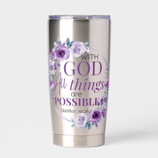 Matthew 19:26 Possible with God Purple Floral Thermobecher (Vorderseite)