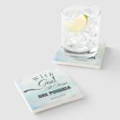 Matthew 19:26 Typografie-Design Steinuntersetzer (Seitenansicht)