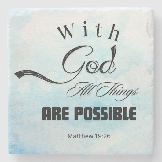 Matthew 19:26 Typografie-Design Steinuntersetzer (Vorderseite)