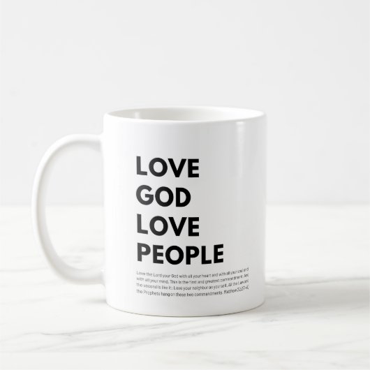 Matthew 22:37-40 Liebe Gott Liebe Menschen Kaffeetasse (Links)