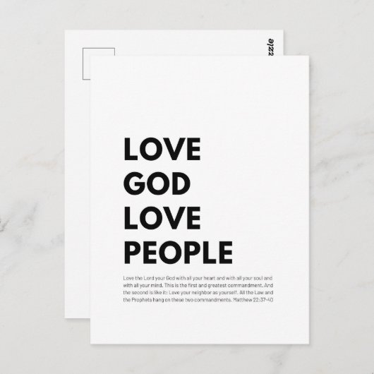 Matthew 22:37-40 Liebe Gott Liebe Menschen Postkarte (Vorne/Hinten)