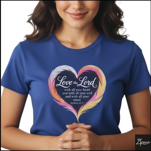 Matthew 22:37 Scripture Neon Feather Heart T-Shirt