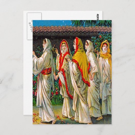 Matthew 25:1-13 Die dumme und weise Jungfrau Postkarte (Vorne/Hinten)