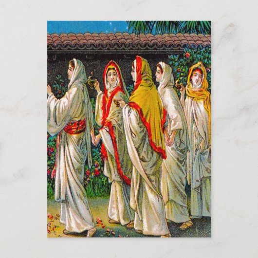 Matthew 25:1-13 Die dumme und weise Jungfrau Postkarte (Vorderseite)