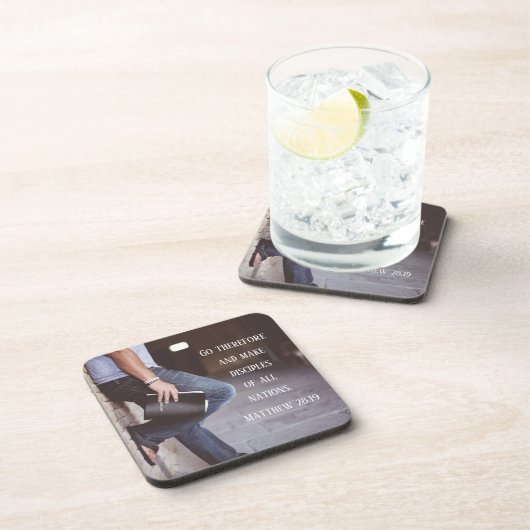 Matthew 28:19 Go und machen Jünger aller Nationen Getränkeuntersetzer (Rechte Seite)