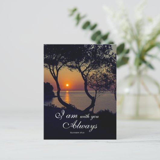 Matthew 28:20 Ich bin bei dir immer goldener Sonne Postkarte (Stehend Vorderseite)