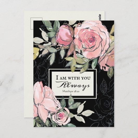 Matthew 28:20 Ich bin bei Ihnen immer rosa Blume Postkarte (Vorne/Hinten)