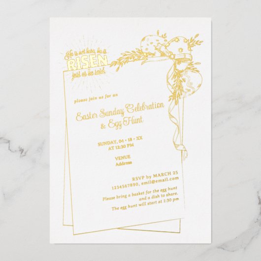 Matthew 28:6 Er ist ein religiöses Ostereier Folieneinladung (Vorderseite)