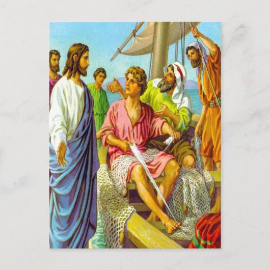 Matthew 4:18-22 Jesus ruft Fischer auf, dem po Postkarte (Vorderseite)