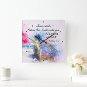 Matthew 4:19 Jesus sagte, Folge mir Bibel Verse Quadratische Wanduhr (Zuhause)