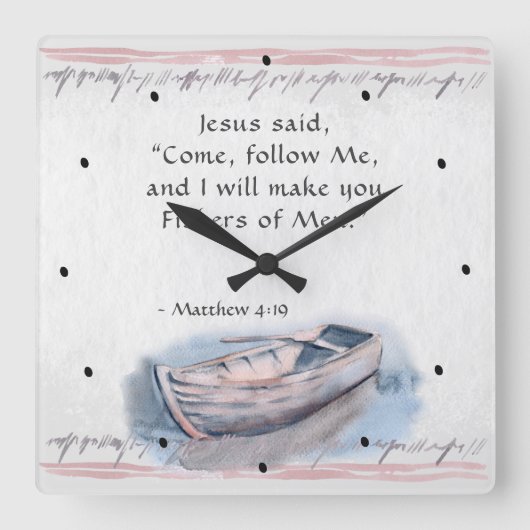 Matthew-4:19 Jesus sagte, "gekommenes Follow-me" Quadratische Wanduhr (Vorderseite)