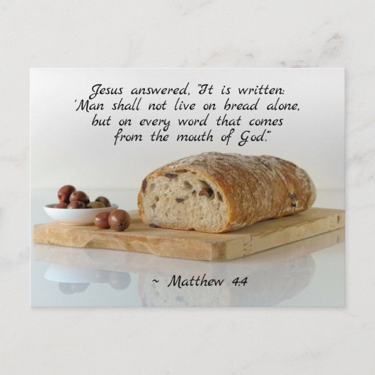 Matthew 4:4 Der Mensch darf nicht allein von Brot  Postkarte (Vorderseite)