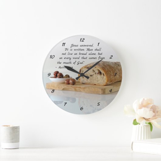 Matthew 4:4 Man shall not live on bread alone Große Wanduhr (Zuhause)