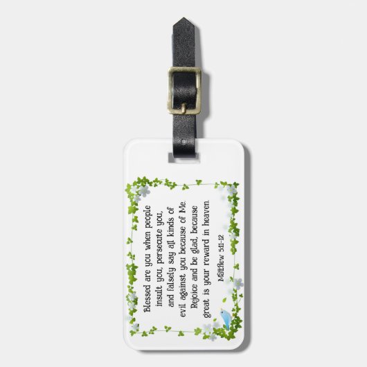 Matthew 5:11-12 Selig sind Sie Beatitudes Bibel Gepäckanhänger (Vorderseite vertikal)