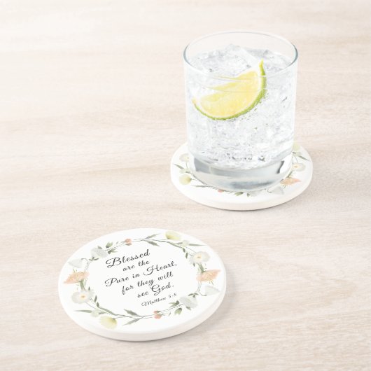 Matthew 5:8 Selig ist die Reine in der Herzbibel Getränkeuntersetzer (Seite)