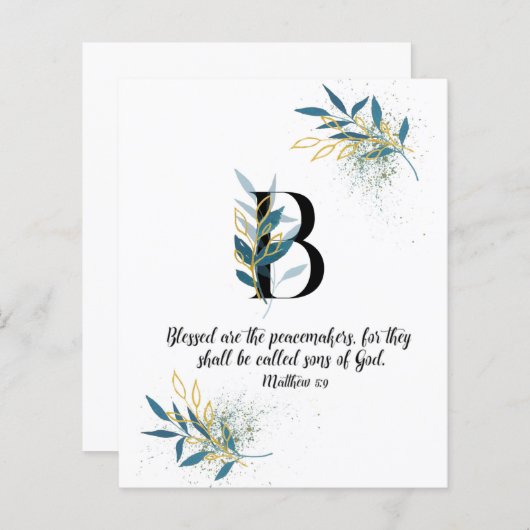 Matthew 5:9. Buchstabe B, Wasserfarben-Schriftkart (Vorne/Hinten)