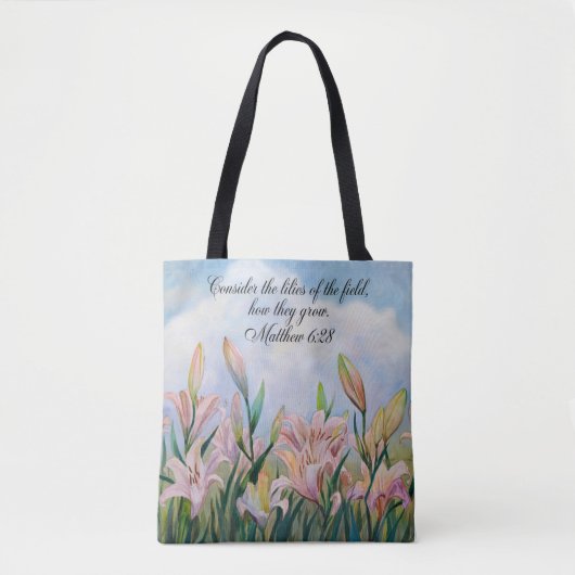 Matthew 6:28 Aquarellfarben Lilies Tasche (Vorderseite)