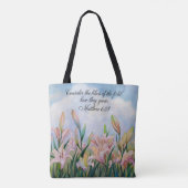 Matthew 6:28 Aquarellfarben Lilies Tasche (Rückseite)