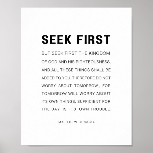 Matthew 6:33-34 Seek zuerst das Königreich Gottes Poster (Vorne)