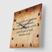 Matthew-6:33 Bibel-Vers Quadratische Wanduhr (Winkel)